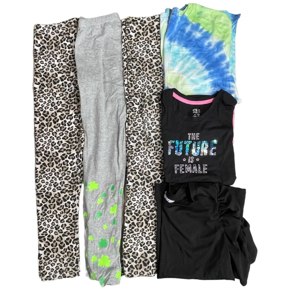 Girls size Xl cheetah & shamrock leggings & 3 shirts bundle - Picture 1 of 13